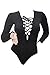 Pink Queen Women's Lace Up Bandage One Piece Tight Bodysuit Jumpsuit Size S Black