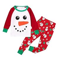 XGao Christmas Pajamas, 2Pcs Christmas Children Kids Cartoon Snowman Top and Pants Xmas Family Clothes Pajamas Outfit Boys Girls for 1 to 12 Years Old (White, 120( for 7 -8 Years))