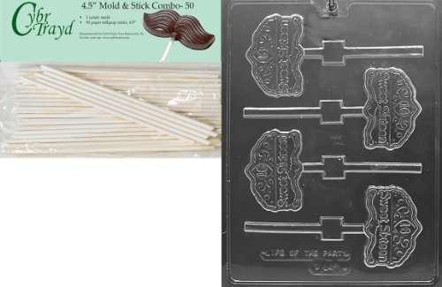 Cybrtrayd 45St50-L045 Sweet 16 on Tiara Lolly Letters and Numbers Chocolate Candy Mold with 50-Pack 4.5-Inch Lollipop Sticks