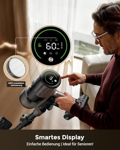 P20 Staubsauger mit Wischfunktion, 680 W 70 kPa 70 Min Akku Staubsauger Kabellos, Selbststehend mit Wandladestation, Anti-Tangle,6 Schichten Filter, für Teppich Tierhaare Hartböden