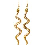 100% Nickel Free Snake Earrings Studded with Swarovski Stones, Made in USA!, in Gold Tone with Matte Finish