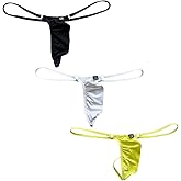 Gogobear Mens Spaghetti Strap Ice Silk Thongs Low Rise Solid Color G-string Bikini Briefs Underwear
