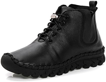 Antiordin Women's Calf Leather Booties Flat Ankle Boots Shoes Velvet Black Size 5