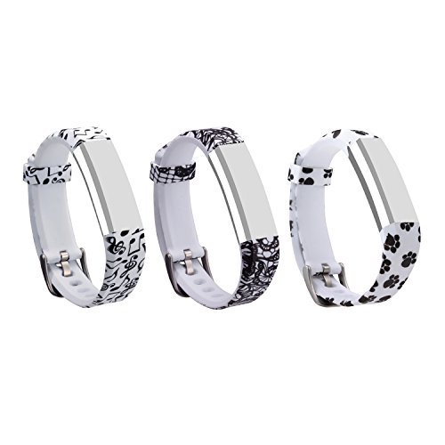 I-SMILE 3PCS Newest Replacement Wristband With Secure Clasps for Fitbit Alta Only(No tracker, Replacement Bands Only) (Cat&Lace&Music)