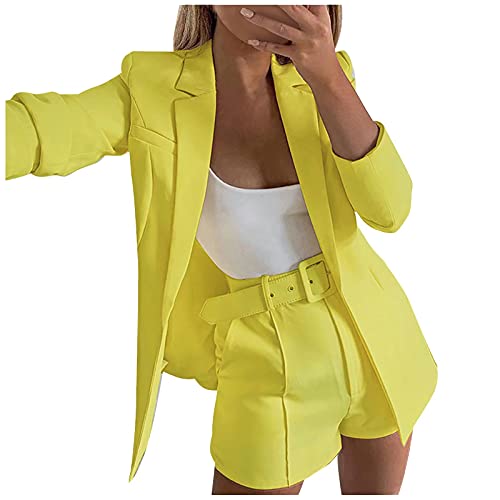 Women's Blazer Jacket Suit Shorts Piece Outfits Solid Casual