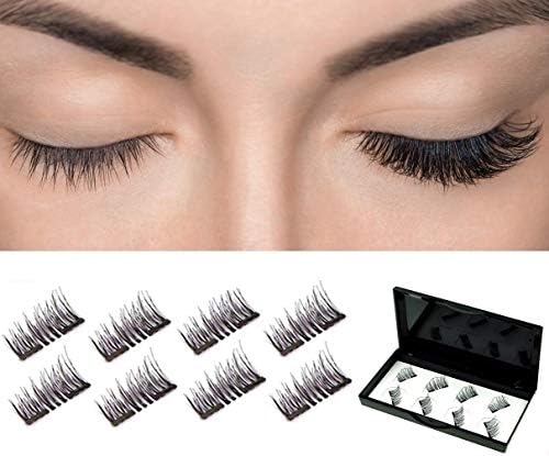Magnetic Eyelashes, 3D Magnetic False Eyelashes No Glue Perfect Size For All Women (8 pc with Tweezers)   (Black)