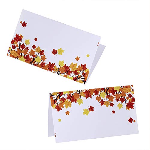 Supla 100 Pcs Fall Wedding Place Cards Escort Cards Maple Leaves Tented Place Cards Guest Table Seating Name Cards Number Cards Buffet Cards 3.5" X 2" for Thanksgiving Autumn Shower Table Setting