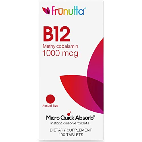 Frunutta Vitamin B12 Methylcobalamin Under The Tongue Instant Dissolve Tablets - 1000 mcg x 100 Tablets - Supports Nervous System Health - Dietary Supplement, Made in USA - Non-GMO, Gluten Free