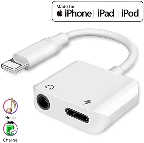 Headphone Adapter for iPhone X Adapter 3.5mm Jack Dongle Earphone Aux Audio & Charge Converter for iPhone 7/X/XS/MAX/XR/8/8Plus Car Charger 2 in 1 Support Music and Charge Suitable for 12 iOS or More