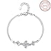 Presentski Sterling Silver Charm Bracelet,Four Leaf Clover Diamond Charm Bracelet