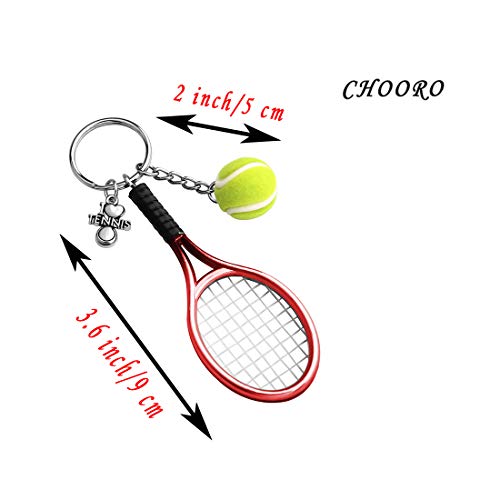 CHOORO Tennis Player Gifts 3D Mini Tennis Racket and Tennis Ball Keychain Set Tennis Gift for Tennis Lovers/Tennis Team/Tennis Coach (Tennis red)
