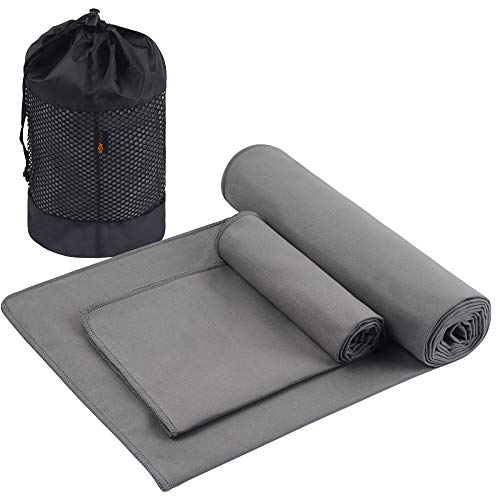 sunland Yoga Towel Sweat Absorbent Soft Non-Slip Hot Yoga Towel + Hand Towel 2 in1 Set with Carry Bag Ideal for Pilates Hot Yoga Bikram 24 inches x 72 inches Grey - Thumbnail 7