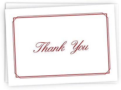 Red Formal Thank You Cards in Cursive with Thin Border - 48 Classic Note Cards with Envelopes - Perfect for Business Professionals & Special Events
