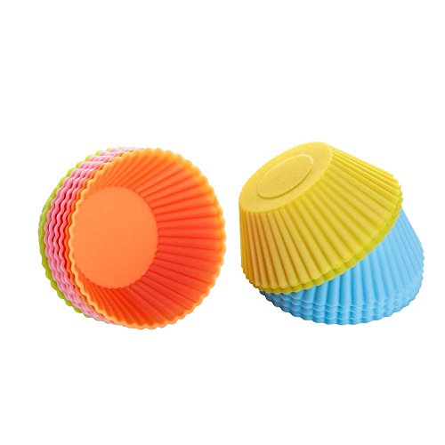 Tvoip Muffin Pan - Reusable Silicone Cupcake Molds 2in 24 Pack - Small Baking Cups Truffle Cake Pan Set Nonstick in 6 Colors
