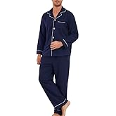 U2SKIIN Mens Button Down Pajamas Set Soft Classic Lapel Sleepwear Long Sleeve Flannel Top & Pants Set