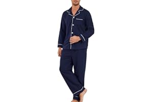 U2SKIIN Mens Button Down Pajamas Set Soft Classic Lapel Sleepwear Long Sleeve Flannel Top & Pants Set