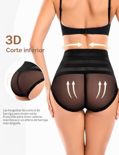 Braga Fajas Reductoras Mujer Braguitas Adelgazante Abdomen Moldeador Braga Vientre Plano Recuperación Postparto Transpirable con Algodón Entrepierna Elástico Cómodo Faja Reductora (Negro, L)