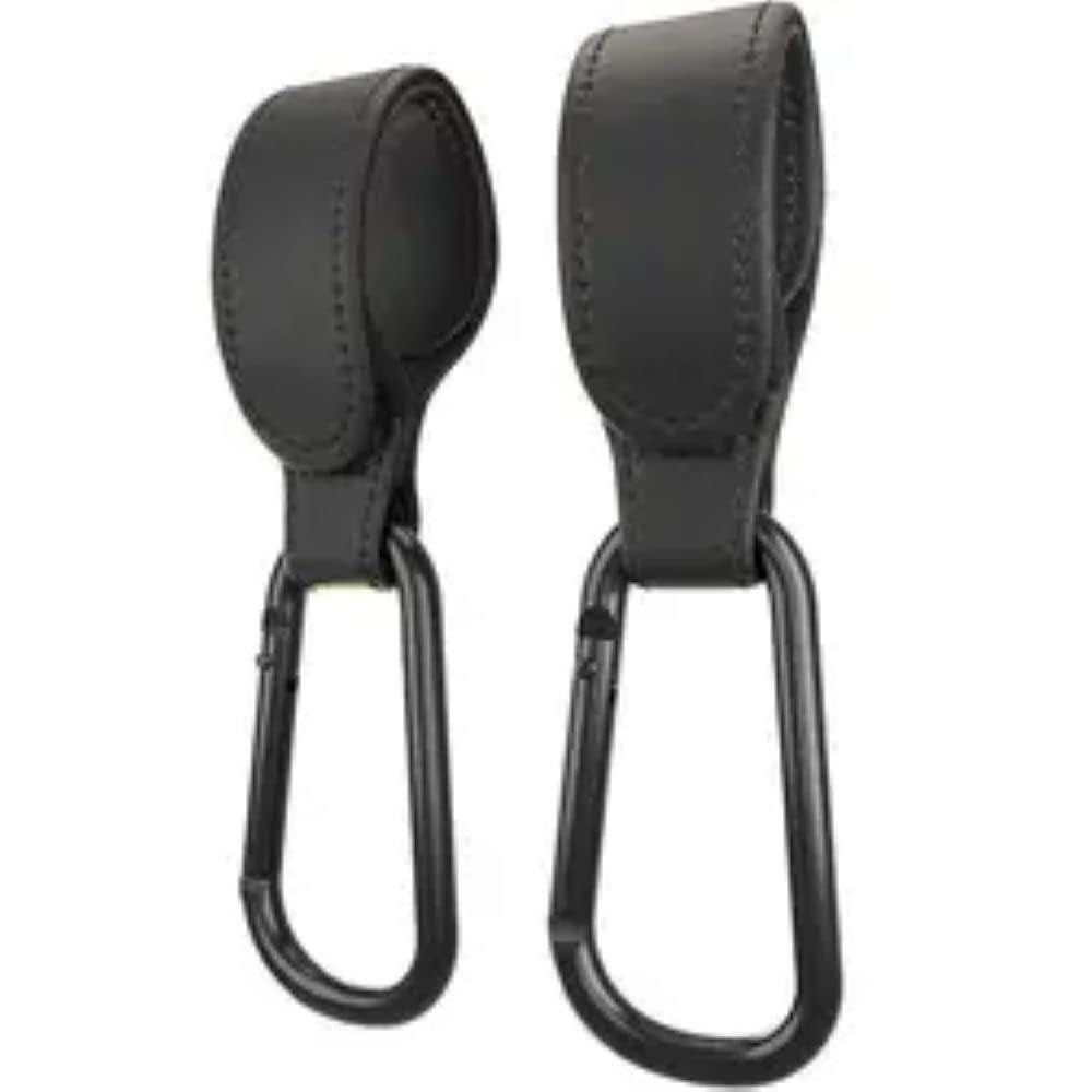 Buggy Clips- Universal Leather Stroller Hook Organiser to use on All Types of pushchairs. Hook on Your Handbag, Shopping Bags or Changing Bag onto Strollers, prams or Buggies. Black, Two Pack.