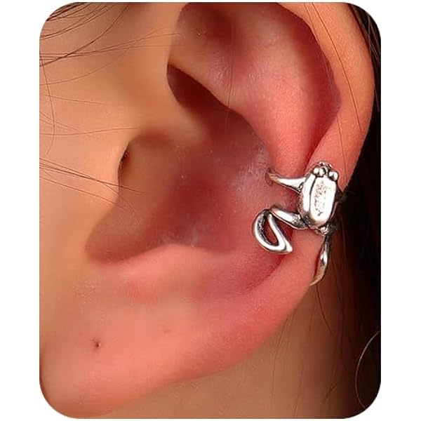 Orecchini A Rana Per Donna - Argento, Forma Di Rana Che Attraversa Il Lobo - Divertenti E Originali, Regalo Simpatico - 2