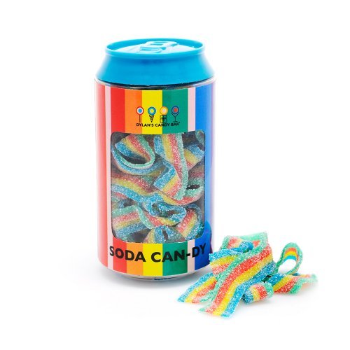 Dylan's Candy Bar Soda Can filled with Rainbow Sour Belts