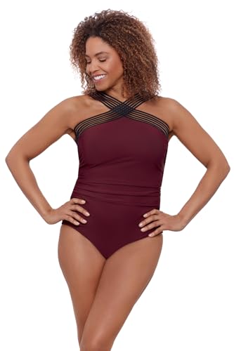 Aqua Green Women’s Standard Novelty Trim High Neck One Piece, Currant