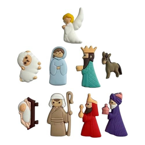 9Pcs Nativity Scene Buttons, Christmas Novelty Button, Flat Back Charm Embellishments, for Craft Ornaments Accessories, Decorative Patches