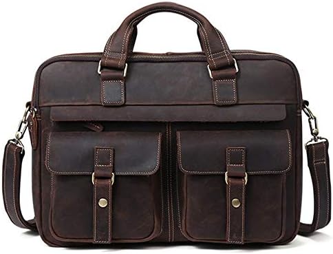 Kanqingqing Men's leather briefcase Men's Briefcase Messenger Bag Tote Full Grain Leather Men's 15.6" Laptop Briefcase Messenger Bag Tote men's vintage leather crossbody bag (Color : Coffee)
