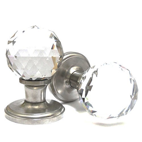Buy Pushka Home Clear Faceted Crystal Mortice Door Knob Pair with satin