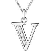 Xyphielle Women's Initial Necklace, Letter V in 925 Silver Plated, Delicate and Personalized Jewelry Gift for Her, Girlfriend, Best Friend for Birthday and Anniversary