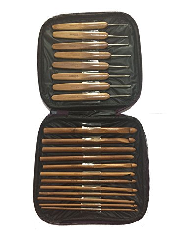 JISTL Crochet Hooks Set,Bamboo&Wooden Crochet Hooks,Eye Blunt Needles Crochet Needles Set with Case,Ergonomic Handle Colorful Plastic Handles Knitting Needles Weave Yarn Case 20