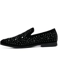 M-anxiu Men's Fashion Tuxedo Loafers Rhinestones Slip-on Black Wedding Moccasins