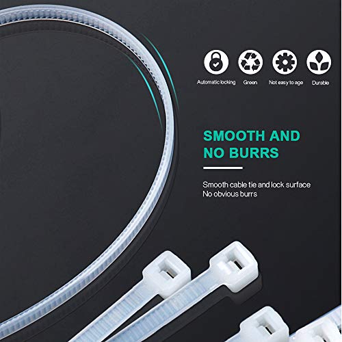 Nylon Zip Ties Heavy Duty- 8 Inch, Ultra Strong Plastic Wire Ties with 50 Pounds Tensile Strength, 100 Pieces,Multi-Purpose Self Locking Cable Ties,White - Thumbnail 7
