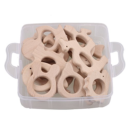 RDEXP Natural Unpainted Wooden Aniaml Shape Baby Teether Teething Toys Moms DIY Crafts for Baby Molars Baby Toys