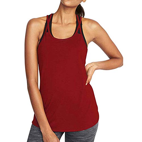 SMALLE_Clothing Activewear Tank Tops for Women,SMALLE◕‿◕ Women Yoga Workout Mesh Shirts Activewear Sexy Sports Tank Tops Wine - Thumbnail 3