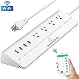 Smart Power Strip, Multiple Outlets WiFi Surge Protector Compatible with Alexa & Google Home, 4 USB Charging Stations and 4 Independent Smart Plugs, 6 Feet Extension Cord -White