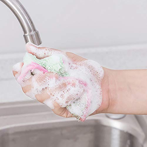 Buyeverything 3 Pack Multicolor Dishwashing Sponge Microfiber Cloth Towel Magic Kitchen Cleaning Wiping Rags Food-Grade Antibacterial Dish Brush Scrubber Wash Pot Pan Dish Bowl Tool Dishwasher (Pink)