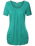 Ruched Top,Short Sleeve Blouse Jazzco Career Women Ruffle Tops (Green,Large)