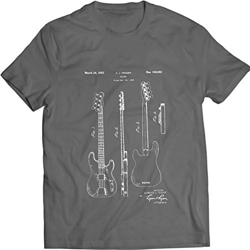 Clarence Fender Precision Bass Guitar Patent T-shirt Mens Gift Idea 100% Cotton (XXL, Charcoal)