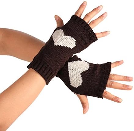 TAORE Winter Wrist Arm Warmer Christmas Knitted Long Fingerless Gloves Mitten (Coffee)