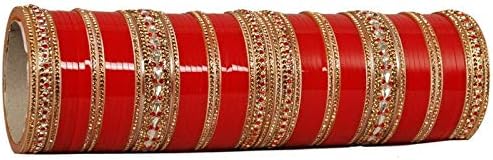 Jewellery Red Bridal Dulhan Punjabi Choora Designer Chuda Stone Fashion Chura Set for Women & Girls Golden Engagement - Red