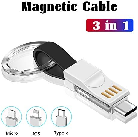 HDNNC Charging Cable with Keychain,Travel Ultra Portable Fast Charging Cable,Micro USB Type C iOS 3 in 1 Magnetic Charging Cord Compatible with iOS Android Cable for All Smart Device (Black)