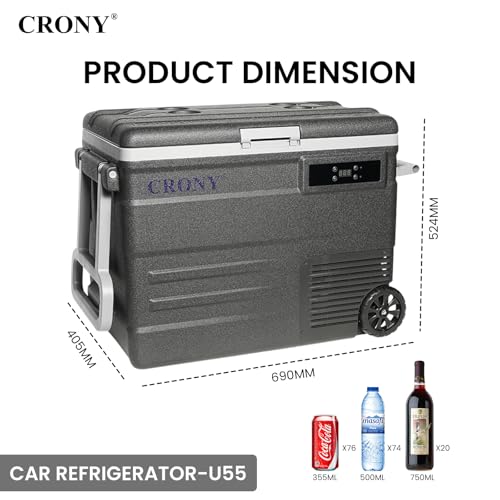 CRONY U55 12V/24DV Car Refrigerator 55L Electric Cooler Car Fridge APP Bluetooth Control -20°C to 20°C, Portable with Wheels Freezer for Camping Travel Outdoor, Dual Power Options