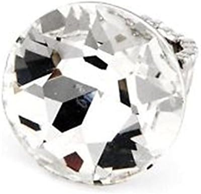 Big Round Stretch Ring Facet Cut Glass Solitaire G4 BC Cocktail Silver Tone
