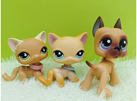 Emmas 1995 (US Warehouse) lps Pets 3pcs, lps Great Dane #244 lps Short Hai Cat #339#1643 Yellow Kitty with Green Blue Eyes