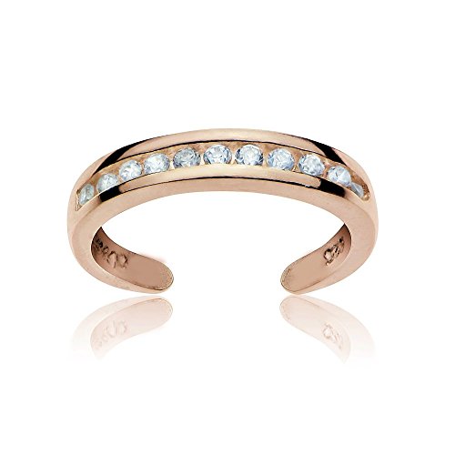 GemStar USA Rose Gold Flash Sterling Silver Cubic Zirconia Channel-Set Polished Adjustable Toe Ring