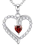July Birthstone Red Ruby Necklace Love Heart Sterling Silver Jewelry Anniversary Birthday Gifts for Women Her 20