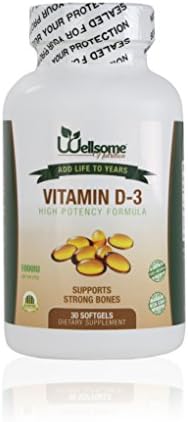 Vitamin D3 1000 IU, Great for Bone, Immune System &amp; Muscle Support, Calcium Booster, Prevents Osteoporosis, 30 SoftGels, By Wellsome Nutrition
