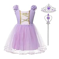 Princess Belle Snow White Rapunzel Cinderella Little Mermaid Costume Dress for Toddler Girls Cosplay (Rapunzel, 6-7 Years)
