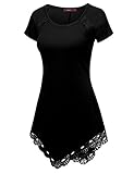 Doublju Womens Short Sleeve Round Neck Lace Heming Asymmetrical Tunic Shirts