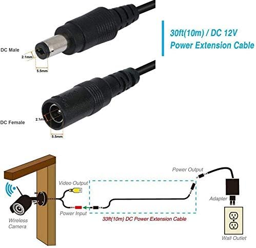 Hiseeu 30FT(10M) 5.5mm x 2.1mm Power Extension Cable for DC 12V Power Adapter - Image 5